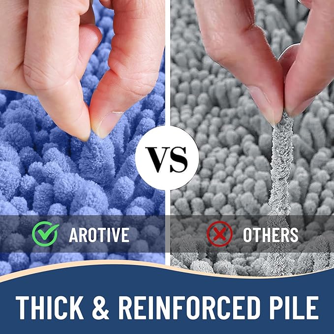 Arotive Luxury Chenille Bathroom Rug Mat, Extra Soft Thick Absorbent Shaggy Bath Rugs, Non-Slip Machine Wash Dry, Plush Bath Mats for Bathroom, Shower and Tub, 47x24, Cornflower Blue