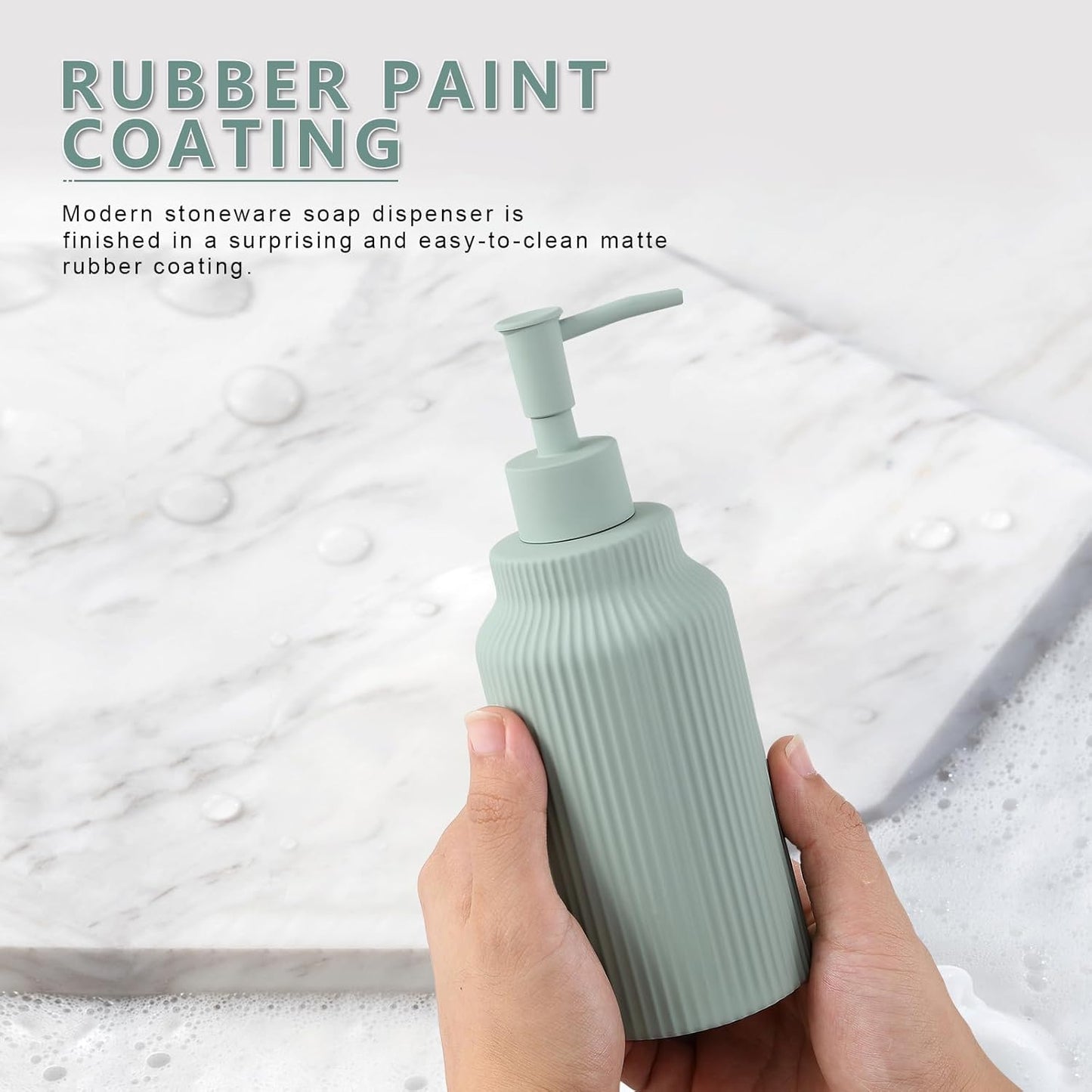 Modern Matte White Soap Dispenser for Bathroom，14oz Ceramic Soft Touch Hand Lotion Dispenser with Pump，Liquid soap Dispenser for Kitchen Rubber Paint (Green)