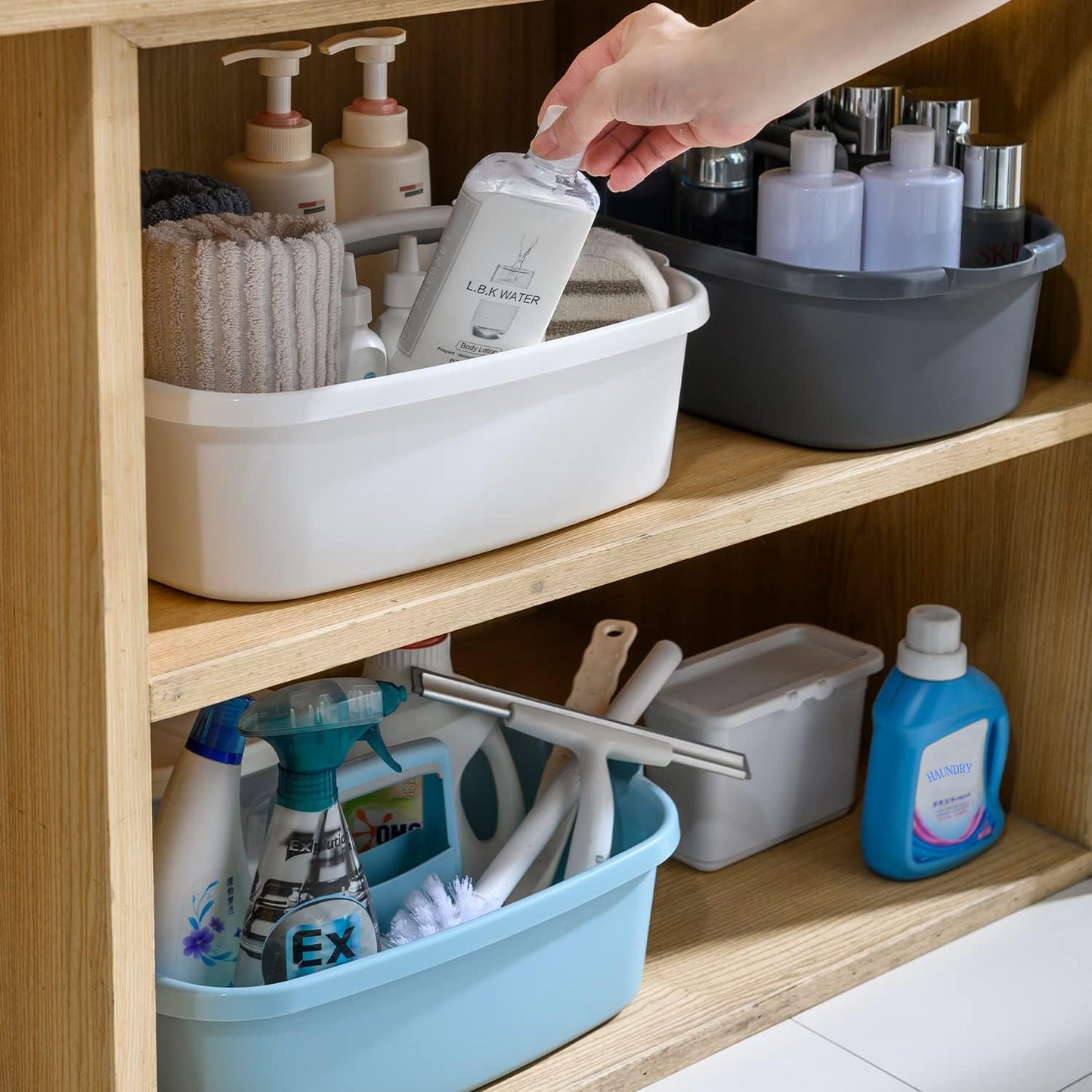 Haundry Large Cleaning Supplies Caddy with Handle, Plastic Storage Bucket Organizer for Cleaning Products, Shower Caddy Basket for Car, Dorm, Bathroom, Garden, Kitchen -White