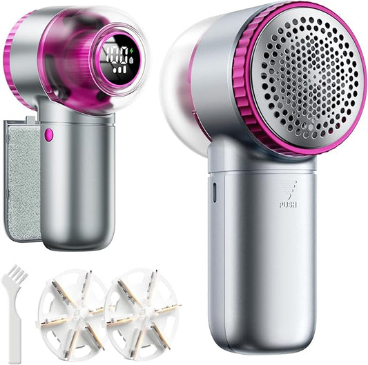 Fabric Shaver with Lint Brush, Large Lint Shaver with Digital Display, 3-Speeds Lint Remover with 6-Leaf Blades, Electric Sweater Shaver to Remove Pilling for Clothes, Furniture