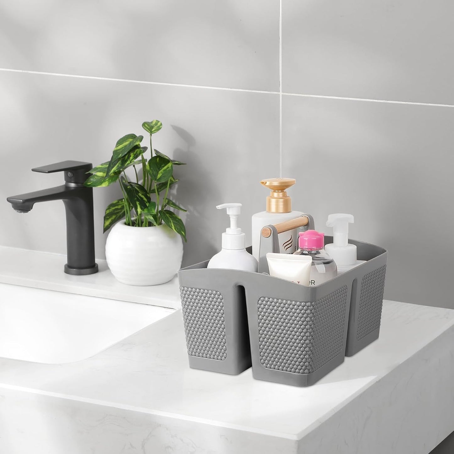 rejomiik Portable Shower Caddy Basket Plastic Cleaning Caddy Organizer Storage Tote with Handle for Bathroom, College, Dorm Room Essentials, Gray