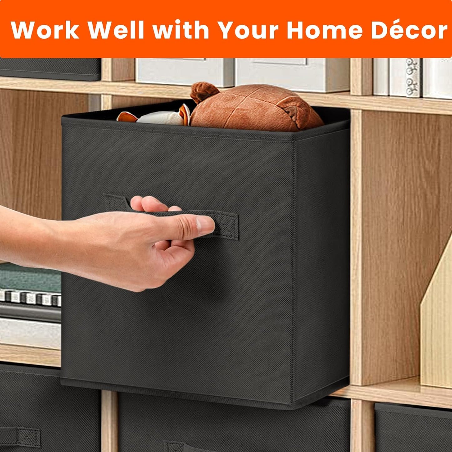 Criusia Storage Cubes, 11 Inch Clothes Storage Bins for Shelves Closet (10 Pack), Fabric Collapsible Storage Bins with Dual Handles, Cubby Storage Baskets Boxes, College Dorm Room Essentials (Black)