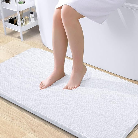 OLANLY Bathroom Rugs 40x24, Extra Soft Absorbent Chenille Bath Rugs, Rubber Backing Quick Dry, Machine Washable Bath Mats for Bathroom Floor, Tub and Shower, Home Decor Accessories, White