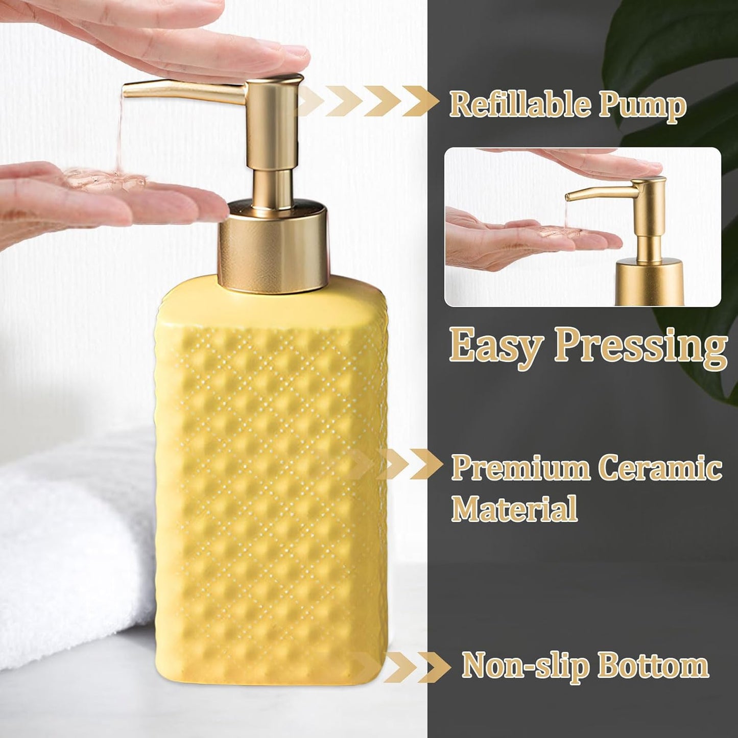 Bathroom Accessories Set Ceramic Soap Dispenser Toothbrush Holder Bathroom Tumbler Soap Dish Bathroom Decor Vibrant Modern Bathroom Set (Yellow 4-Piece Suit)
