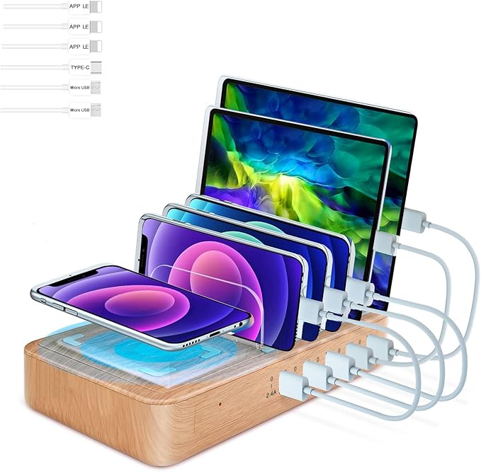 Fastest Charging Station for Multiple Devices, Presents for Him Her 5 USB Ports Chargers for Multiple Devices for Charging Pad for Apple/AirPods/iPad/Samsung/Android/Tablet