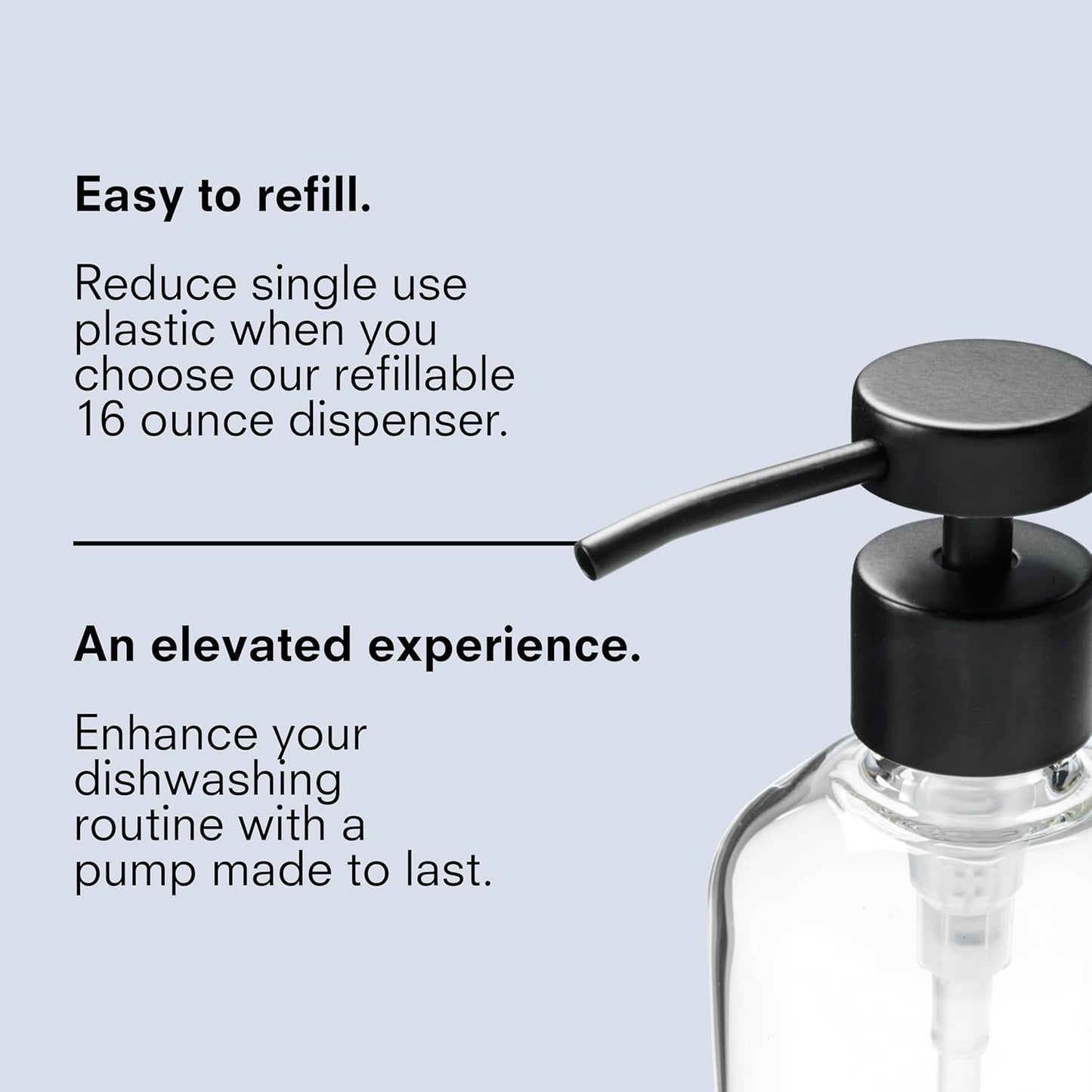 Public Goods Glass Dish Soap Dispenser Pump for Kitchen Sink | Liquid Dish Soap Refill Bottle | Made with Clear Borosilicate Glass and Black Stainless Steel | 16 Oz Dispenser