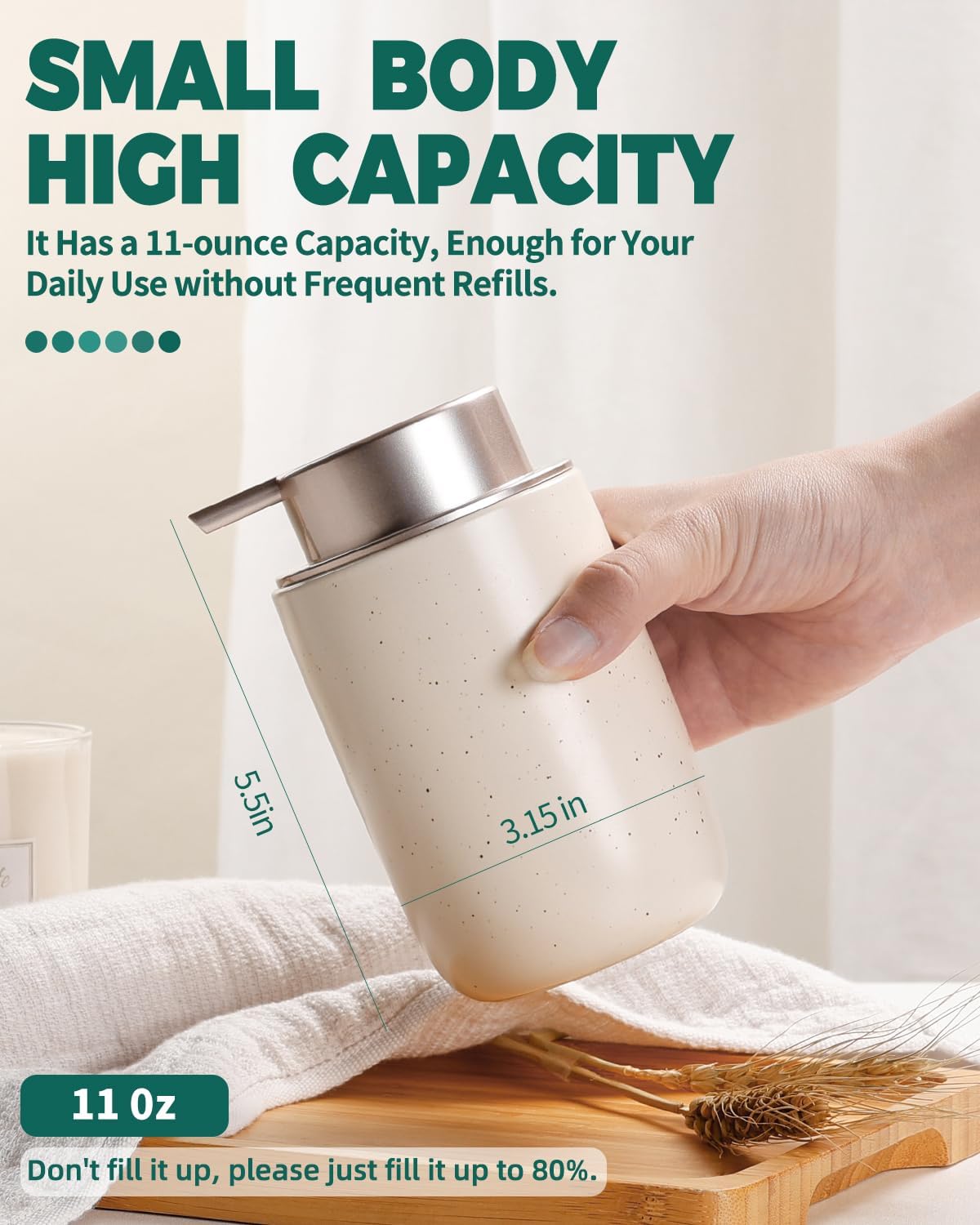 BosilunLife Lotion Pump Dispenser - Aprcot Soap Dispenser Bathroom Ceramic Dish Liquid Soap Dispenser for Kitchen, Bathroom Countertop Soap Dispensers (Apricot, Liquid Pump)