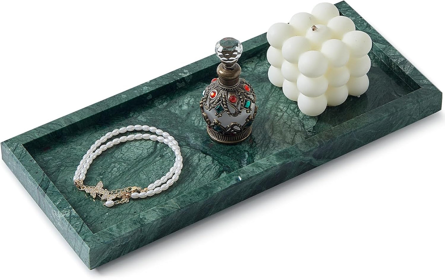 Luxury Natural Small Marble Tray for Bathroom Vanity and Kitchen Sink, Stone Countertop Organizer for Soap Dispenser, Jewelry, Perfume, Candle, Ring, Home Decor, Non-Resin Non-Ceramic