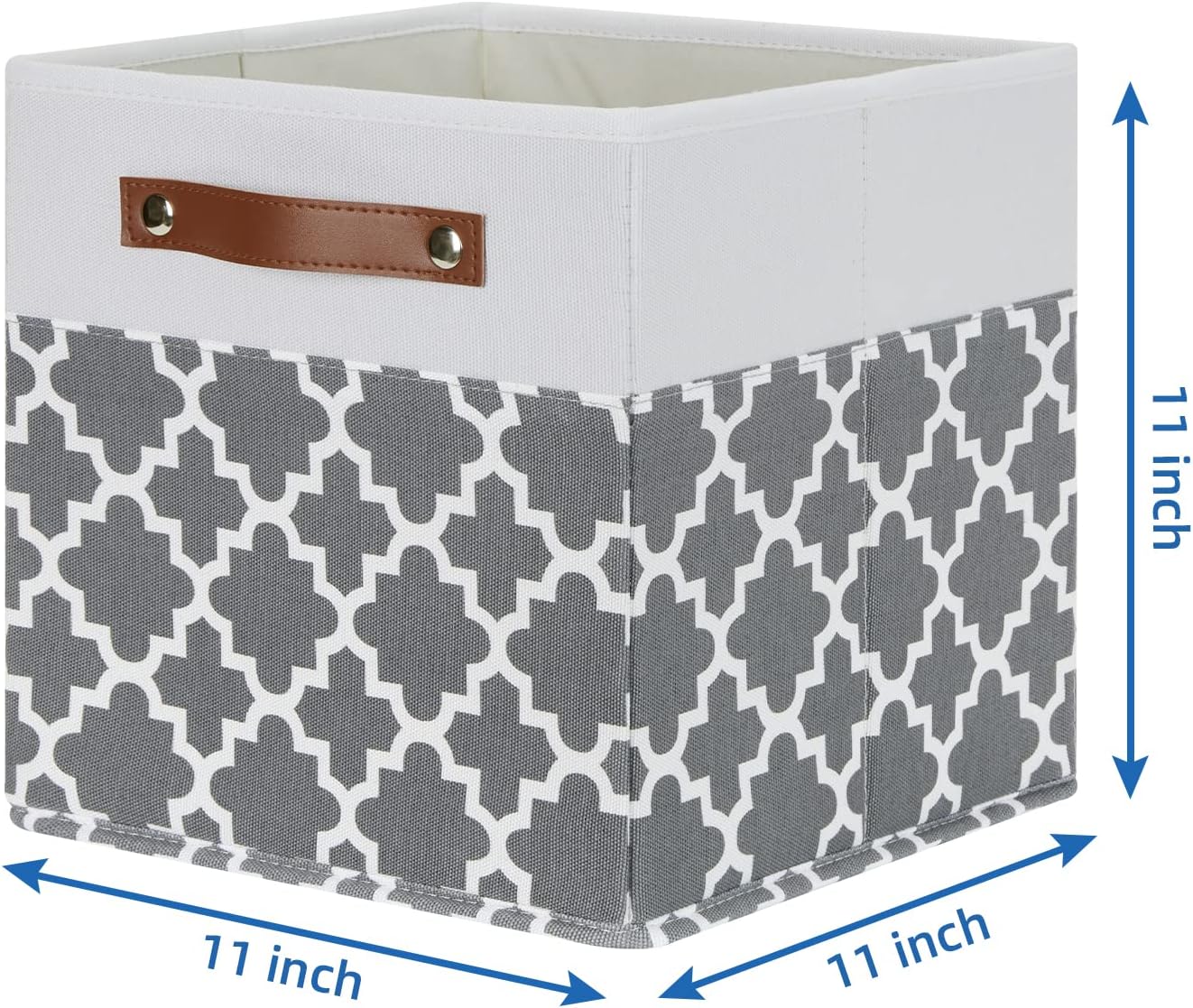 Temary 11x11x11 Cube Storage Bins Cube Organizer Bins 4 Pack Canvas Storage Bin for Home, Cube Storage Basket with Leather Handles(Grey Lattice)