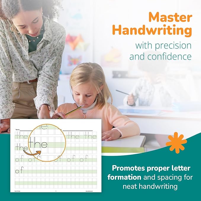 Channie’s Practice Handwriting & Printing Paper Workbook One Page A Day, 500 Pages Front & Back, 250 Sheets, Grades PreK – 1st, Size 8.5” x 11”