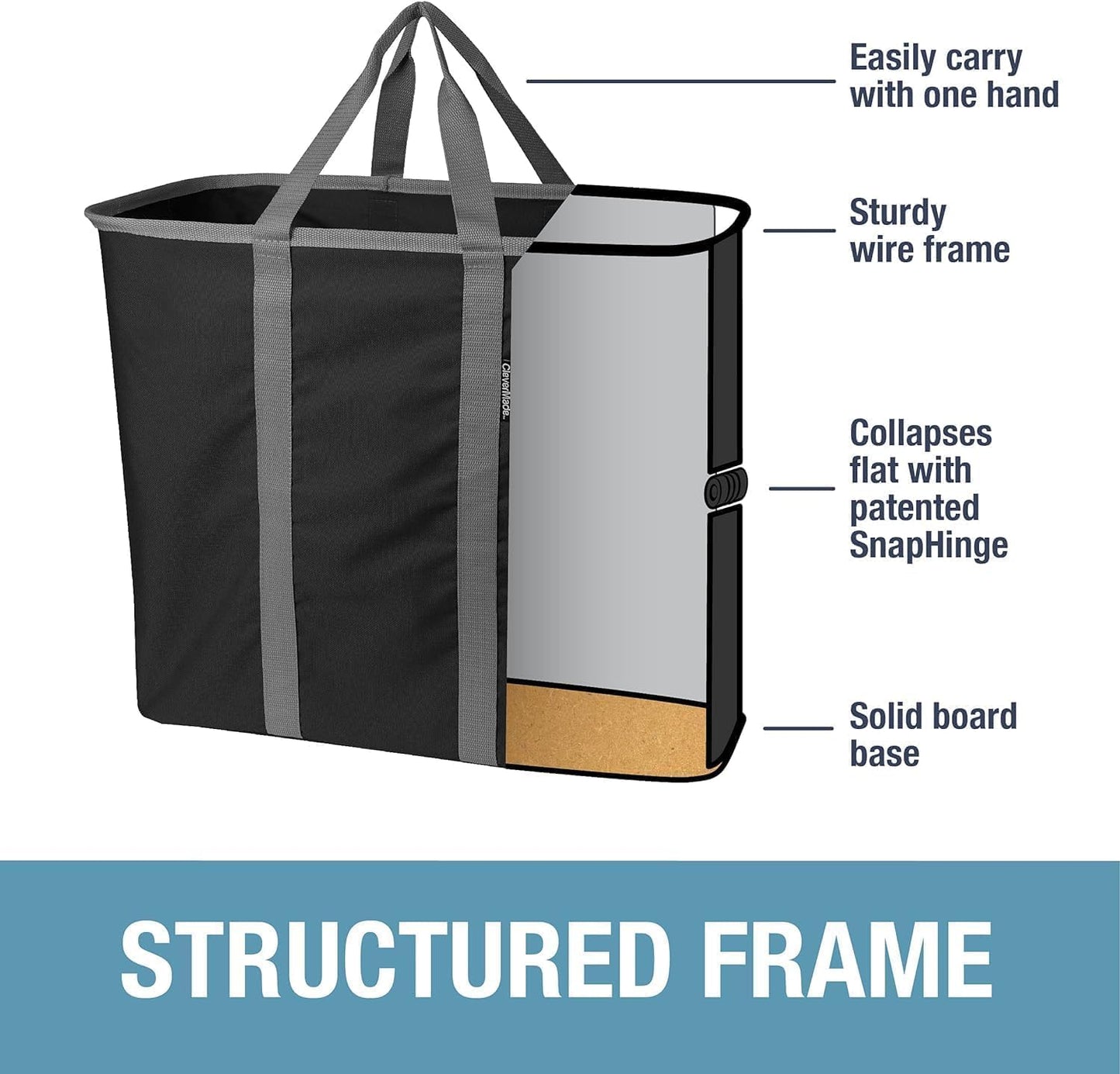 CleverMade Collapsible Laundry Basket - 64L Storage Organization Container 2Pack Midnight Black Shadow Gray - Portable Heavy-Duty Handles for laundry and Apartment Space-Saving