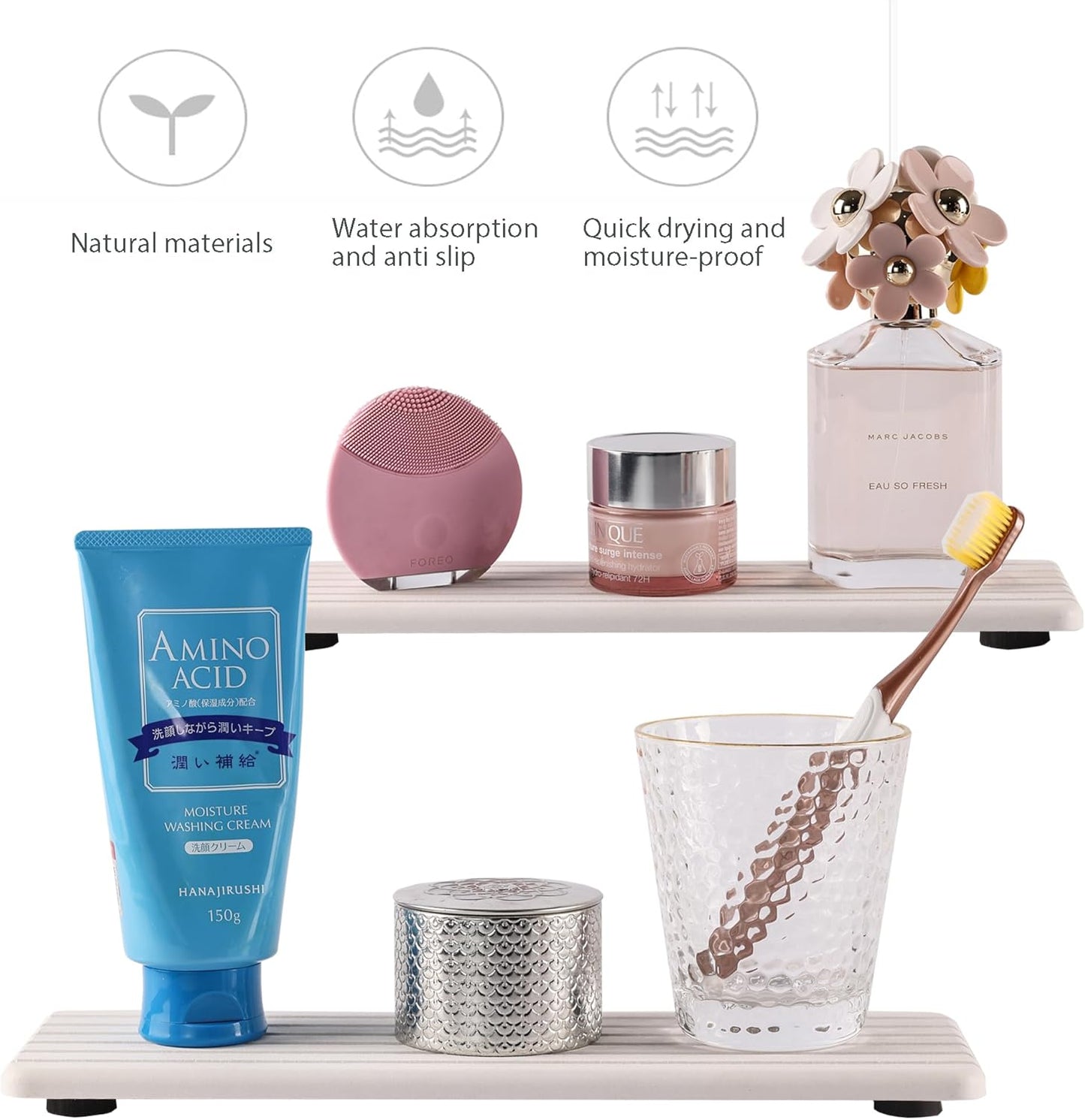 2 PCS Water Absorbent Diatomite Coasters (12.2" x 4"), Grooved Design, Water Absorbing Stone Used for Hand Soaps & Plants & toiletries in The Modern Home