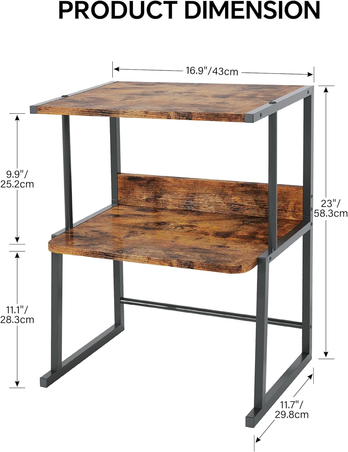 Homeiju Printer Stand for Desk with Storage, 3-Tier Shelves Organizer with Wood Top, Heavy Duty Metal Frame for Home Office, Holds Printer, Books, Supplies, Rustic Brown