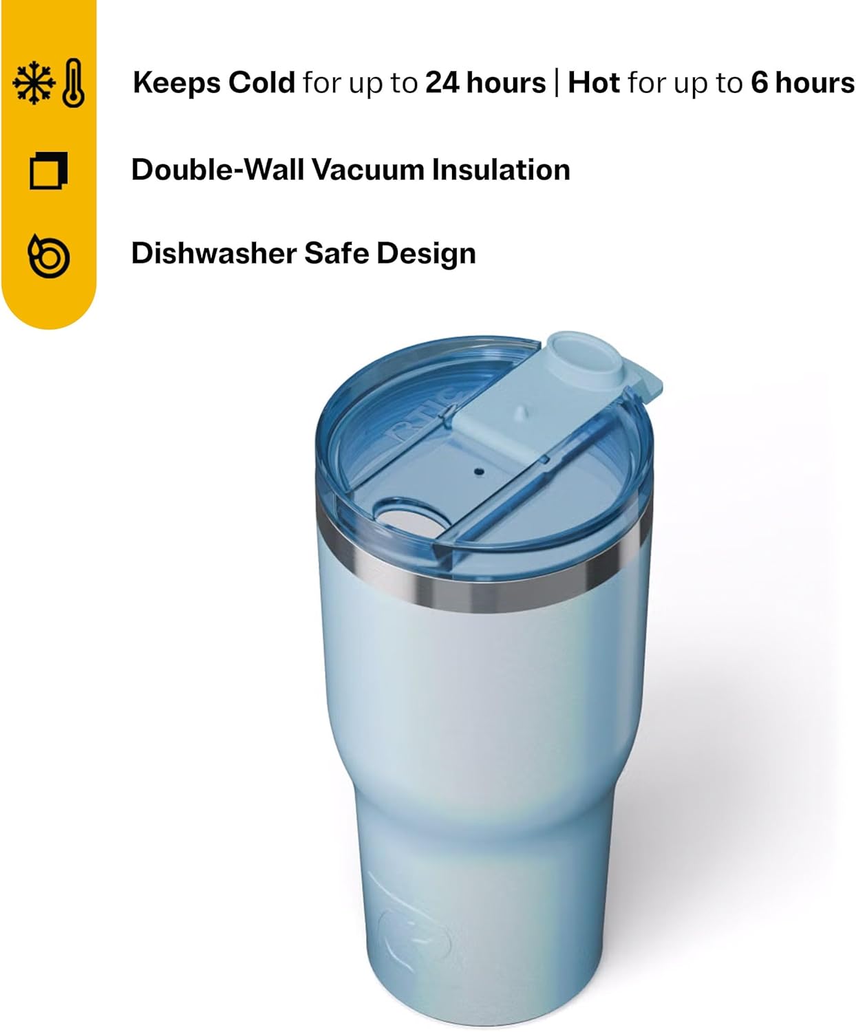 RTIC 30oz Essential Tumbler with Lid, Ceramic Lined, Insulated, Stainless Steel, Metal, Double Wall Vacuum-Insulation, Travel Cup for Iced Coffee, Tea, Hot and Cold Drink, RTIC Ice Glitter