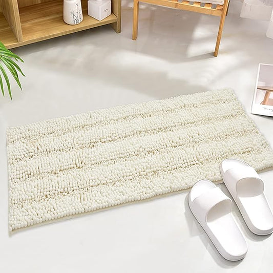 KGORGE Bathroom Floor Mats - Non Skid Absorbent Kitchen Rugs Washable Ultra Soft Area Indoor Outdoor Shower Anti Fatigue Easy Wash Carpet, Cream, 47" W x 17" L, 1 Piece