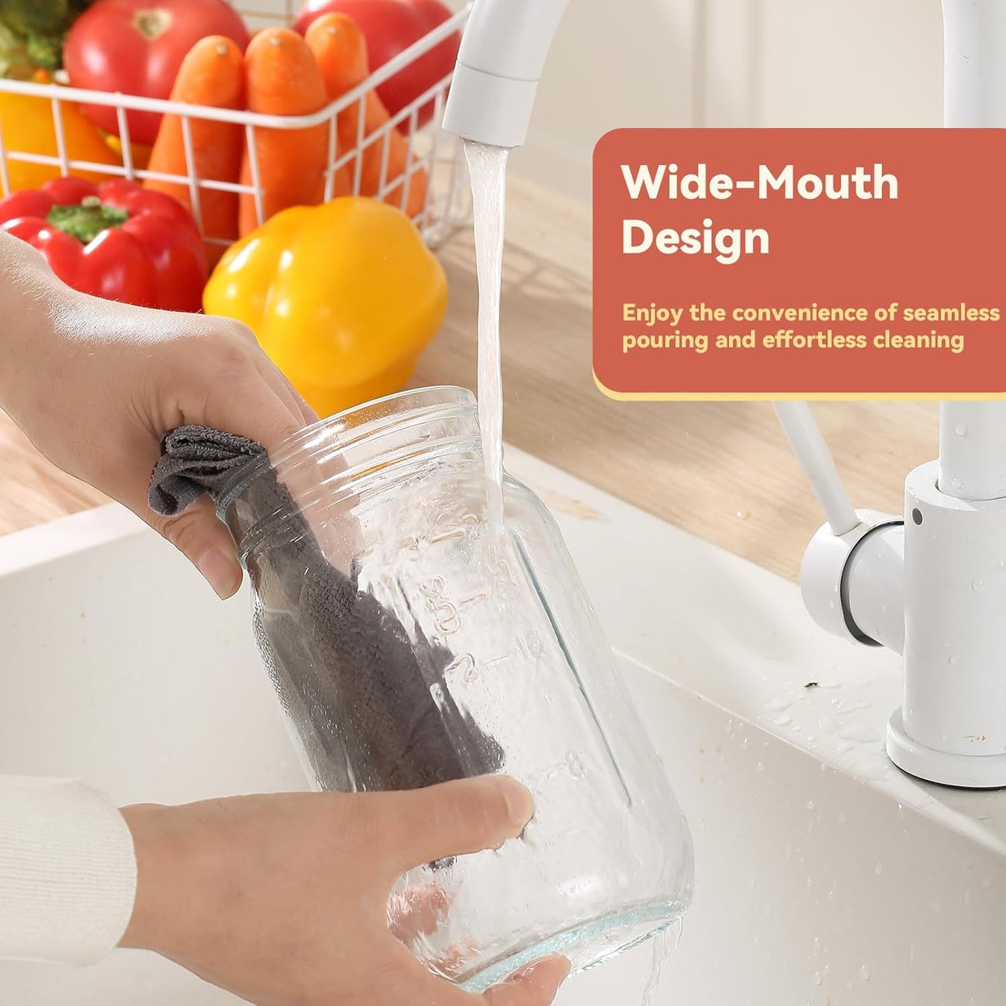 Novelinks 32OZ Glass Pitcher with Lid, Wide Mouth Mason Jar Pitcher, Leak-proof Water Jug for Juice, Milk,iced Coffee Lemonade Tea,2 Pack