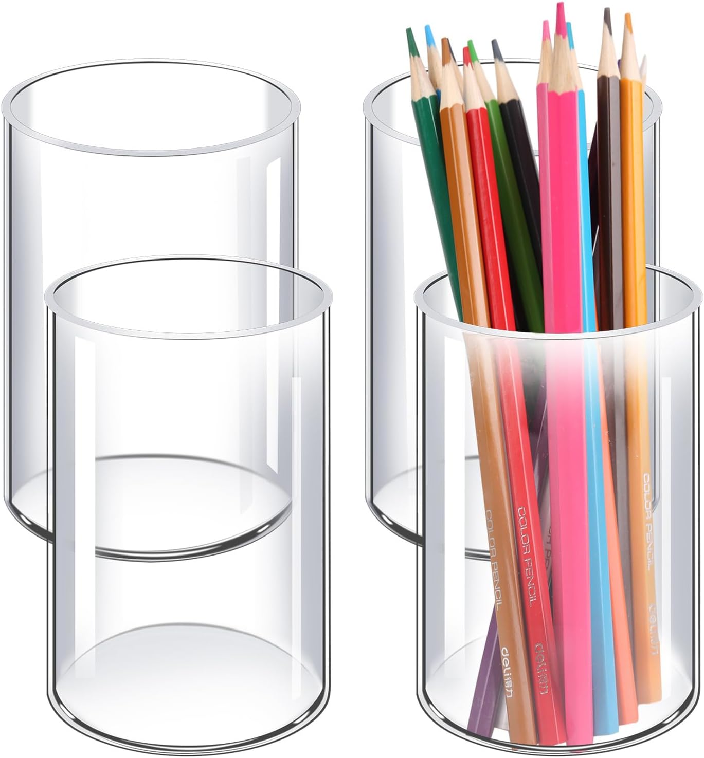 Acrylic Pen Holder 4 Pack, Acrylic makeup brush holder, Clear Pen Cup, Acrylic Cylinder Perfect for Desk organizer, Cylinder