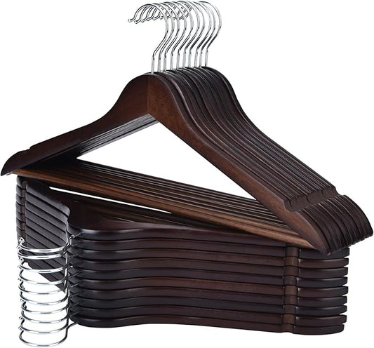 Wooden Hangers 20 Pack, Durable and Slim Hangers Wood with Pants Bar, Smooth Finish Wooden Suit Hanger for Closet, Walnut