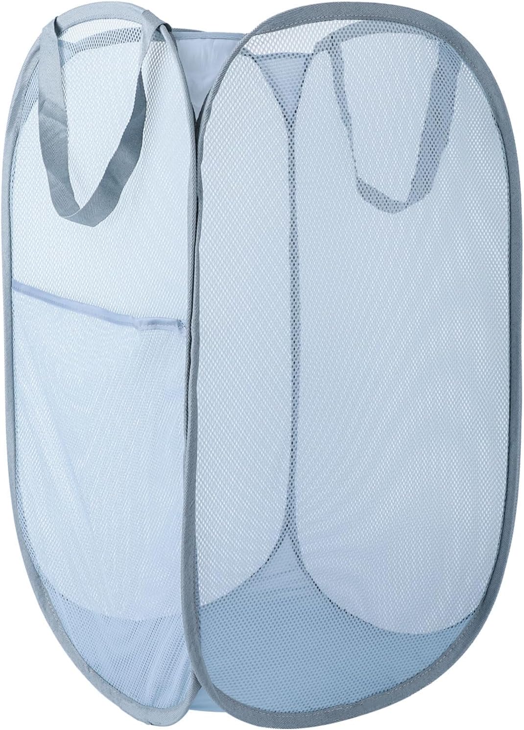 Upgraded 100L Extra Large Collapsible Laundry Hampers. Pop Up Laundry Basket Mesh with Pocket, Fold Compact, Large Hold Portable Travel Laundry Bag for Dorm Storage Bin, Grey. V