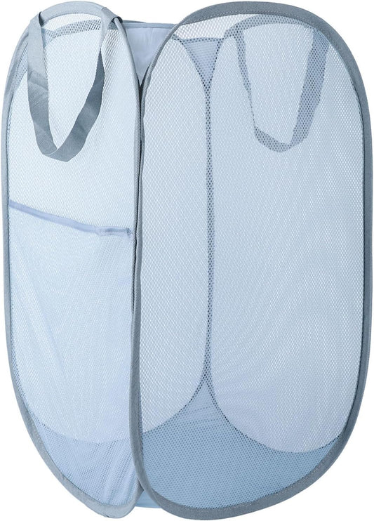 Upgraded 100L Extra Large Collapsible Laundry Hampers. Pop Up Laundry Basket Mesh with Pocket, Fold Compact, Large Hold Portable Travel Laundry Bag for Dorm Storage Bin, Grey. V