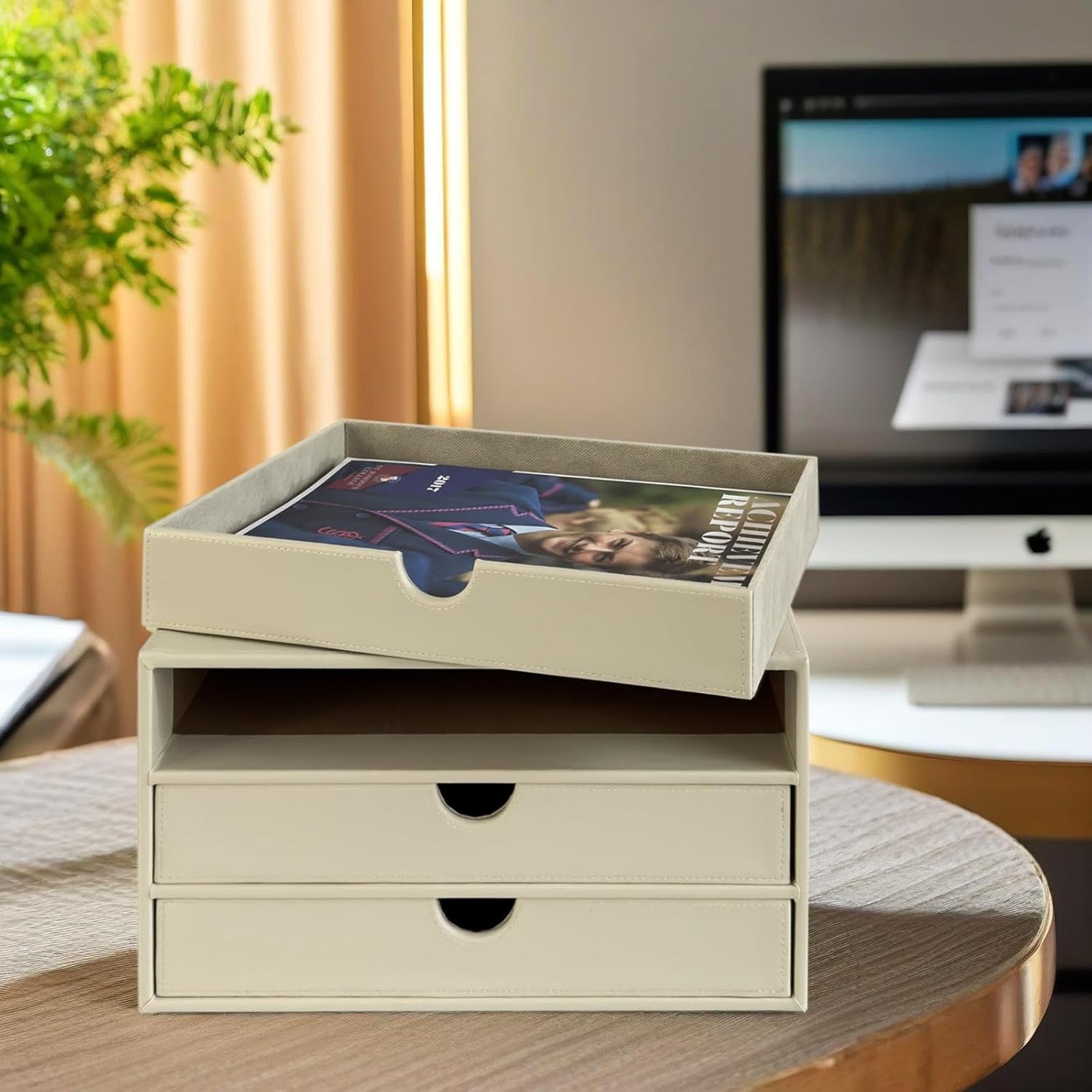 UnionBasic Document Organizer, 3-Drawer File Cabinet Document Storage Box, Office Desktop Filing Organizer, Seashell