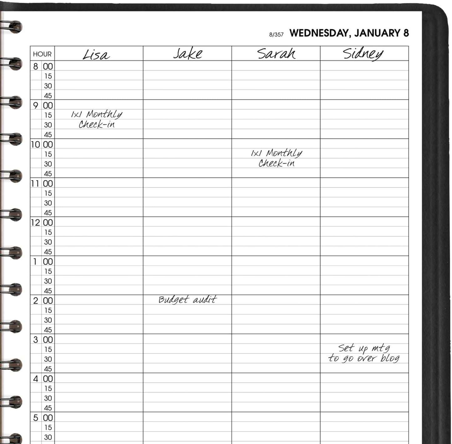 AT-A-GLANCE 2025 Appointment Book Planner, Daily, Four Person Group Planner, 8" x 11", Large, Quarter-Hourly, Black (708220525)