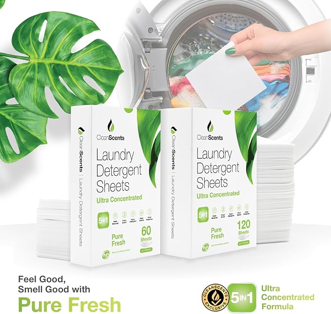 CleanScents Laundry Detergent Sheets (60 Sheets) (Pure Fresh)