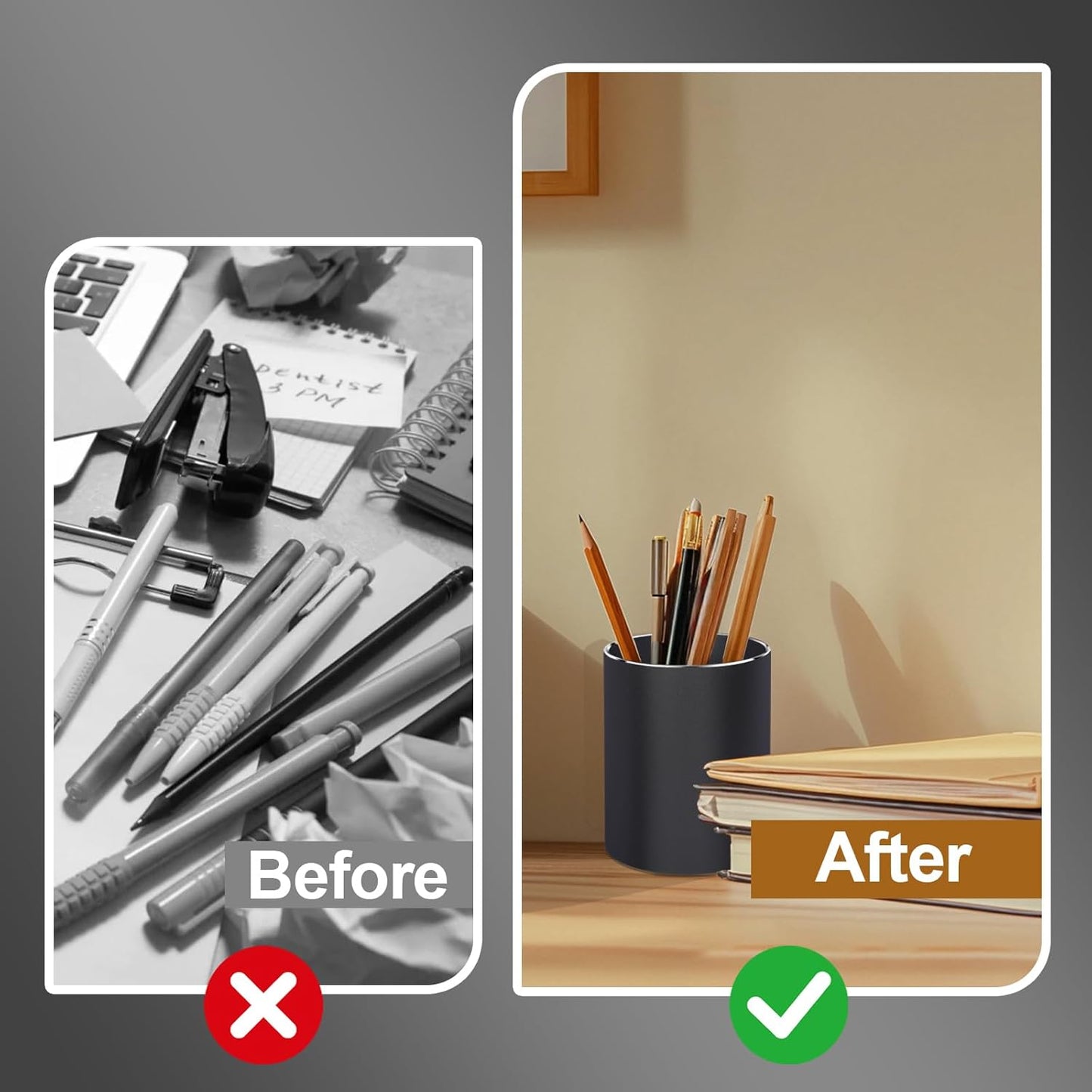 Metal Pen Holder Aluminum Pencil Holder Desktop Organizer Black for Office, School, Home 3.15 x 3.15 x 3.94 Inches-Black