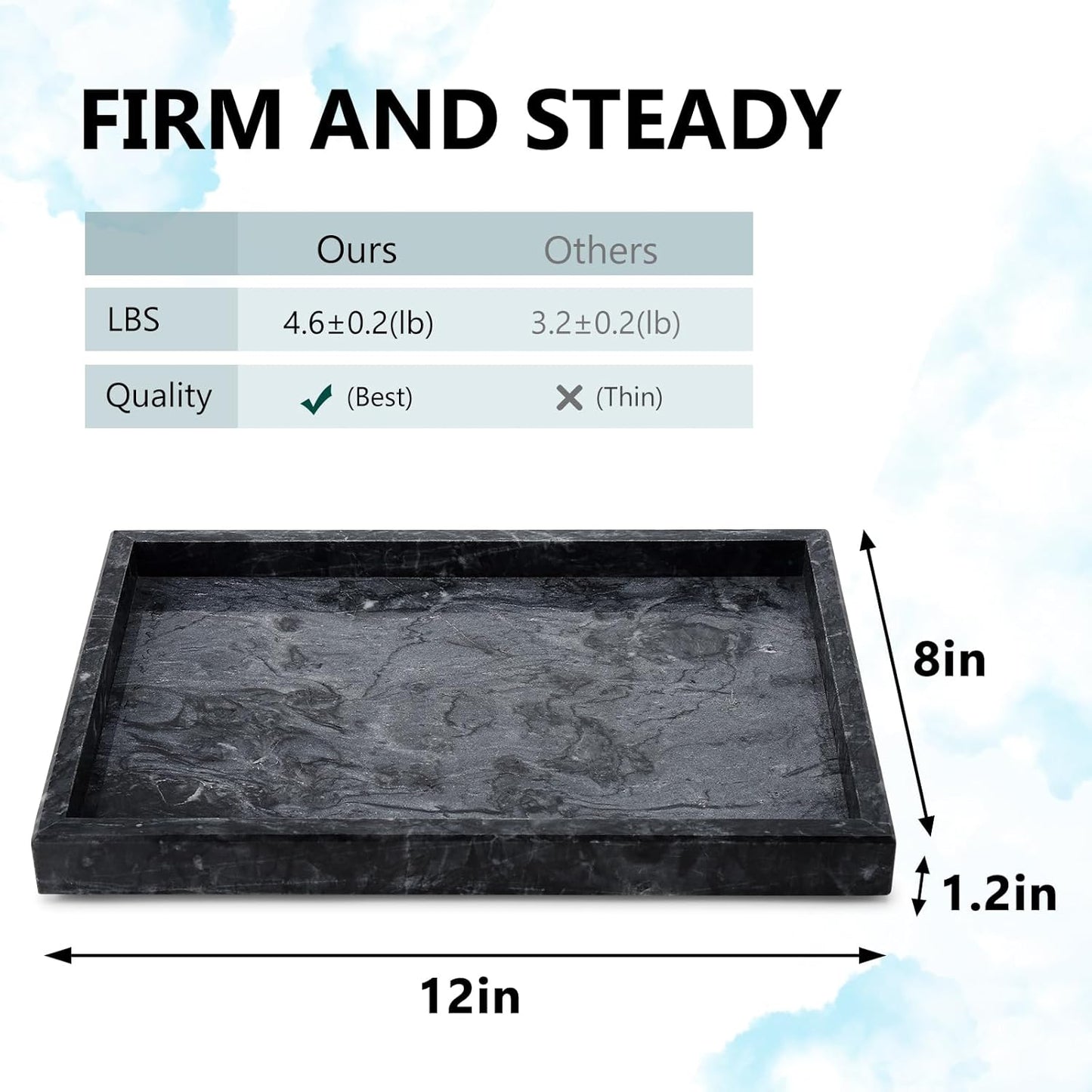 Real Natural Marble Tray for Bathroom, Vanity, Kitchen and Desktop, Rectangle Genuine Marble Stone Tray for Jewelry, Cosmetics, Candles, Lotion, Perfume and Home Decor Black