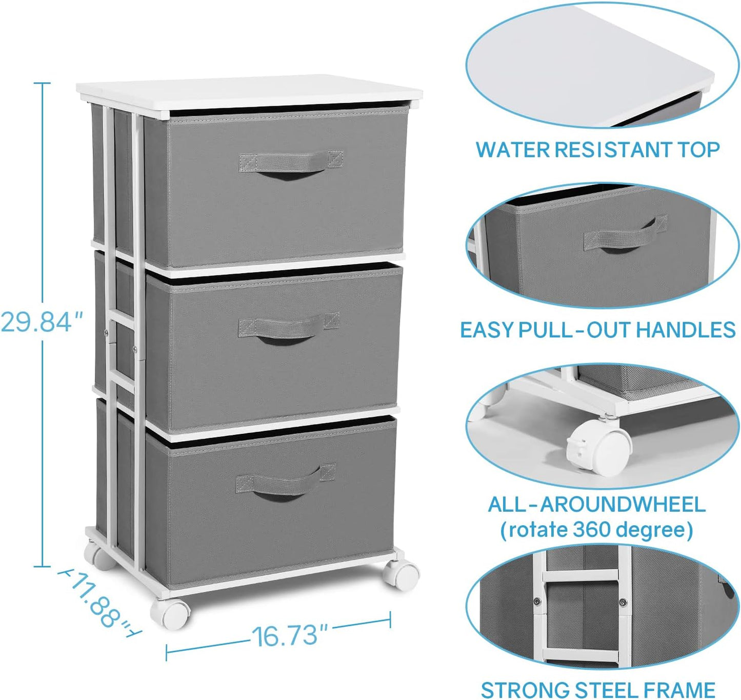 MAX Houser Dresser Tower with 3 Drawers,Fabric Dresser Drawer Organizer Unit,Dresser Chest with Wood Top,Vertical Storage Dresser,Small Dresser for Bedroom,Office-Dark Grey