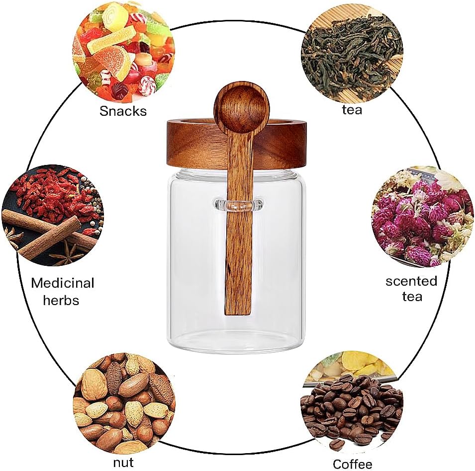 SAIOOL Sugar Jar with Lid and Spoon Set of 2, 16 OZ Tea Canisters for Loose Tea Jars with Screw Mouth, Coffee Container for Ground, Retro Style Truly Airtight