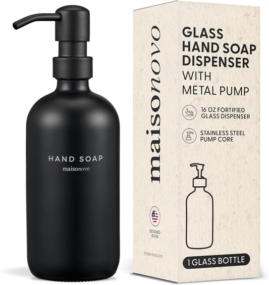 MaisoNovo Soap Dispenser 1-Piece Set | 16.9oz Black Bottles with Black Stainless Steel Pump