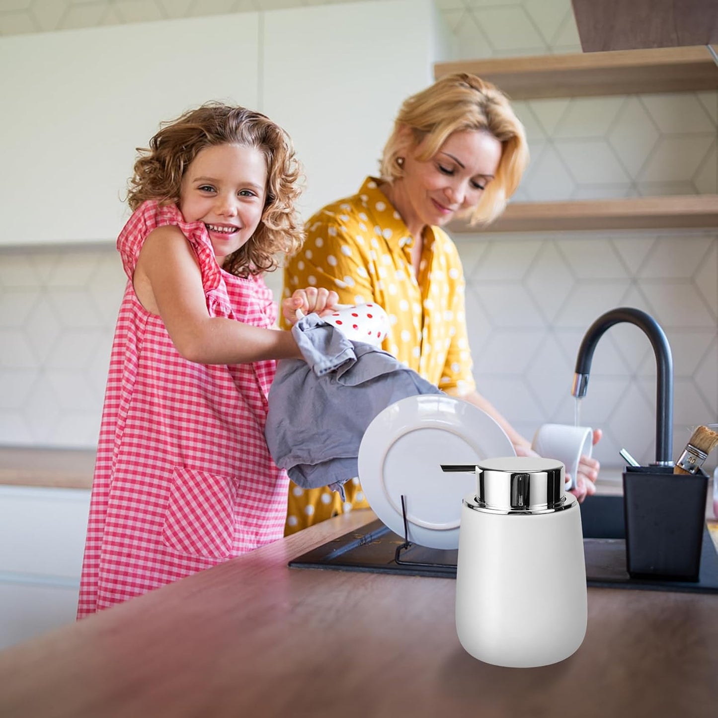 Soap Liquid Dispenser Ceramic with Easy-to-Press Pump Hand Liquid Dispenser for Shampoo Bathroom Kitchen 12 oz 2pcs