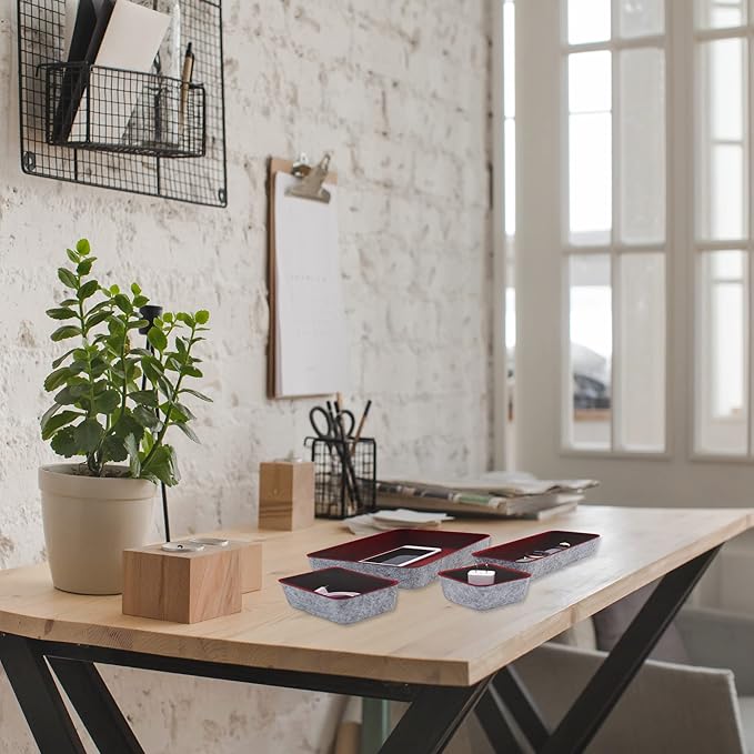 Welaxy Desk Drawer organizers tray Felt storage bins office Sleek Minimalist Lifestyle chic aesthetics room décor for dorm closet decluttering 8-piece (Burgundy)