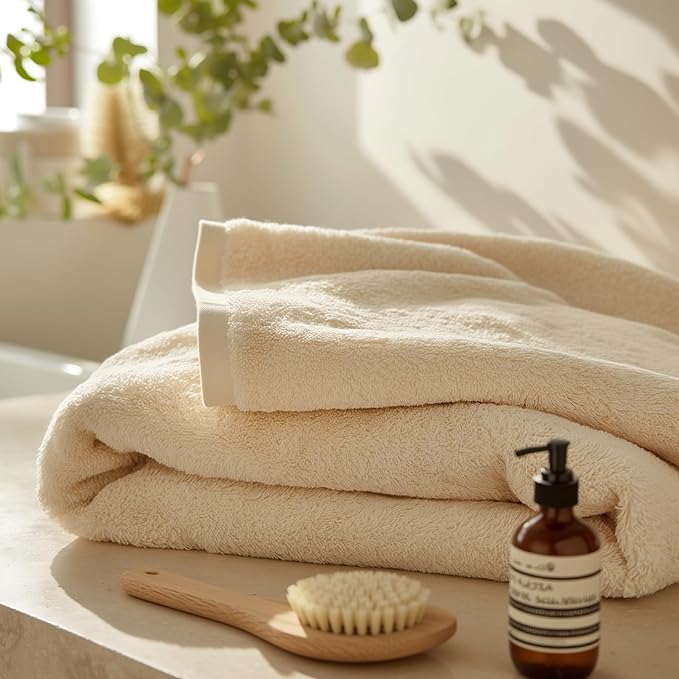 SALBAKOS 100% Turkish Cotton Jumbo Bath Sheet Towel Oversized 40x80 inch | Premium Hotel & Spa Quality, Soft, Absorbent, XL Bath Towels | Made in Turkey (Pack of 1, Ivory, Jumbo Bath Sheet)