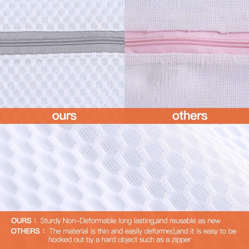 Kimmama Laundry Mesh Wash Bags, Lingerie Bags for Washing Delicates, White Net, Grey Zipper, 2XL & 2L