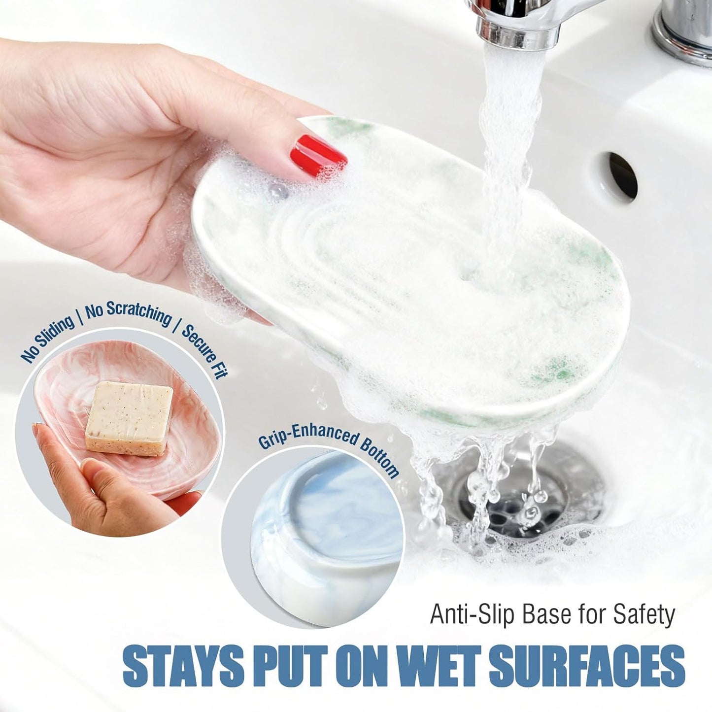 OTHIX Ceramic Soap Dish with Unique Marble Texture, Decorative Bar Soap Holder for Bathroom and Kitchen, Cute Soap Dishes for Bar Soap, Jewelry, Ring (Green Texture)