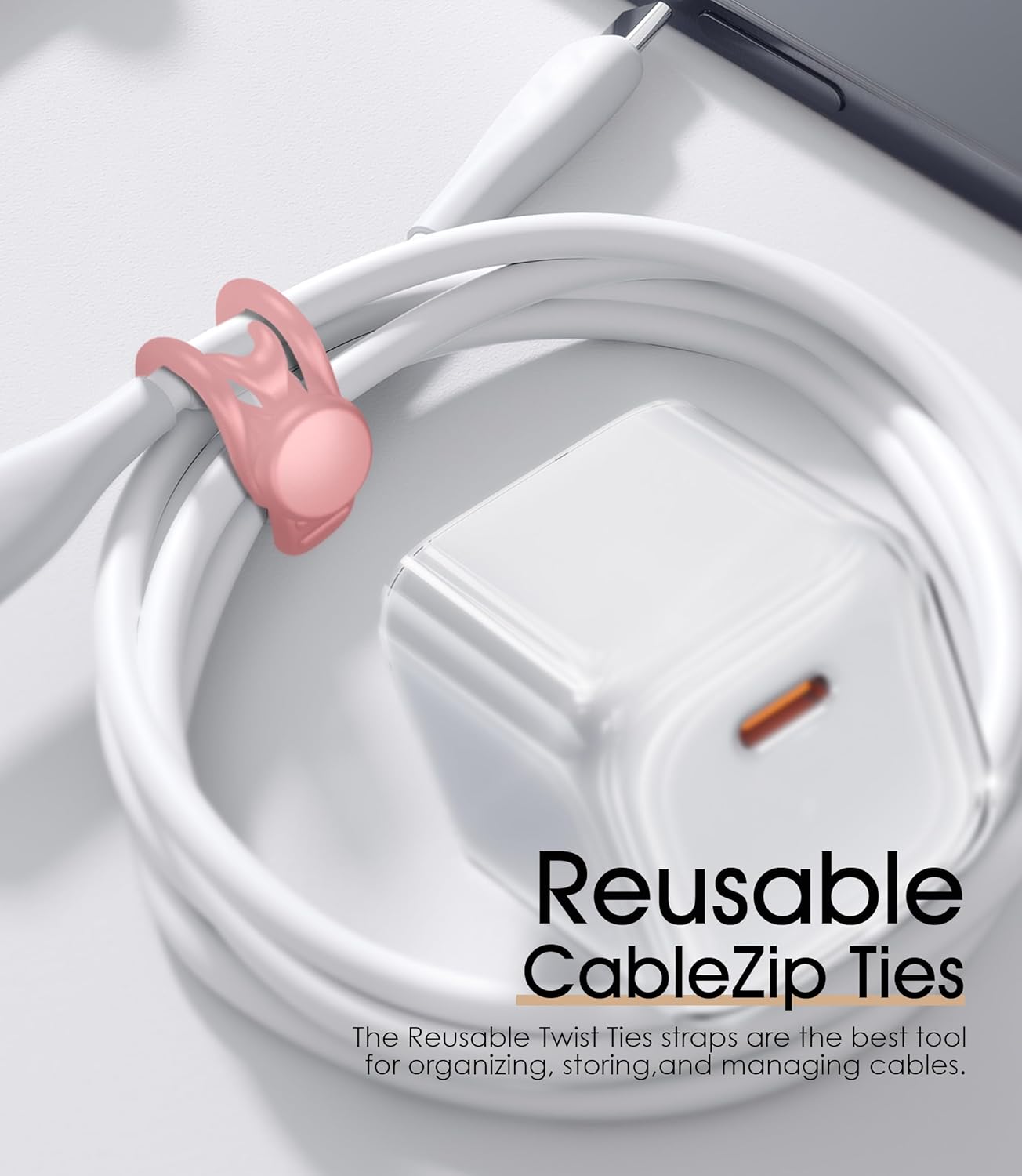 24Pcs Nearockle Silicone Cable Ties 3Inch Cord Organizer, Reusable Small Zip Ties Cable Organizer for Charging Cords Earphone Computer Wire, Office Desk Cable Management Travel Accessories(4 Colors)