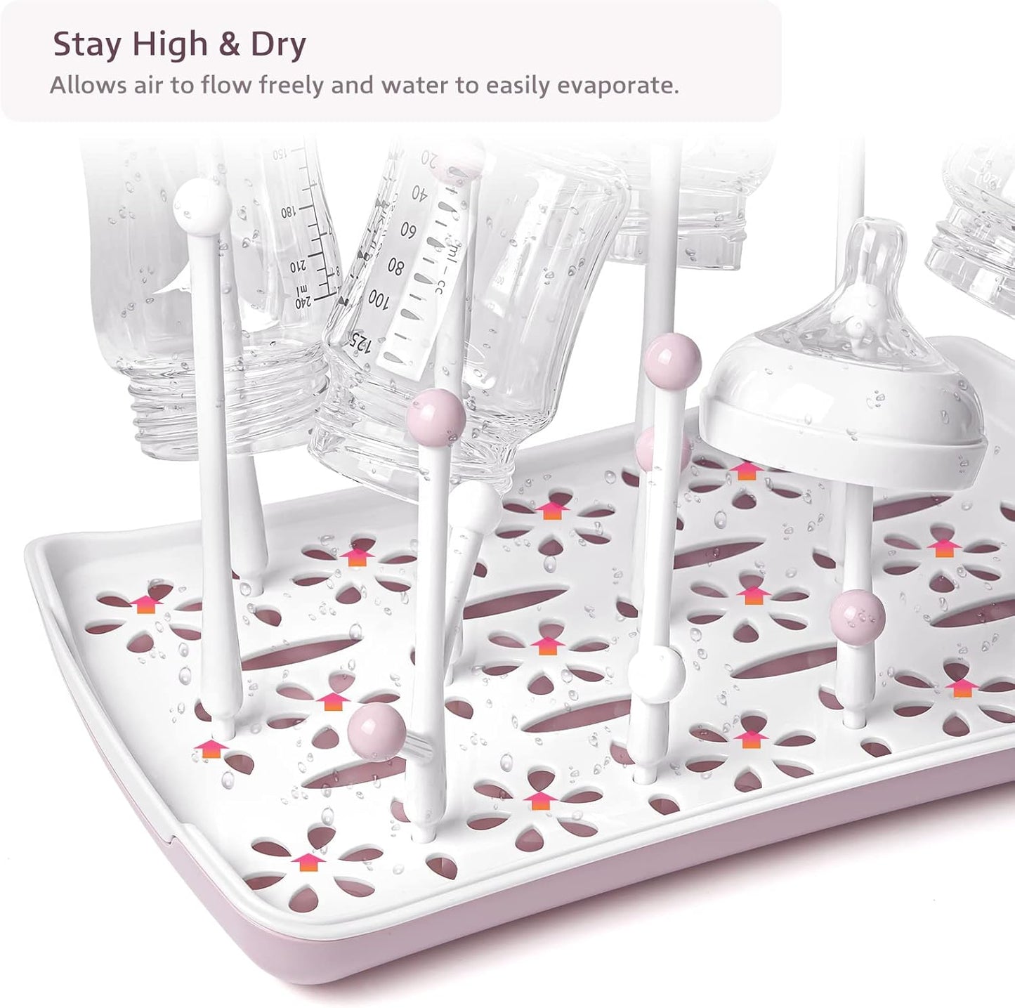 Termichy Baby Bottle Drying Rack, Large Capacity Baby Bottle Rack for Bottles, Dry Rack with Removable Water Tray(Pink)
