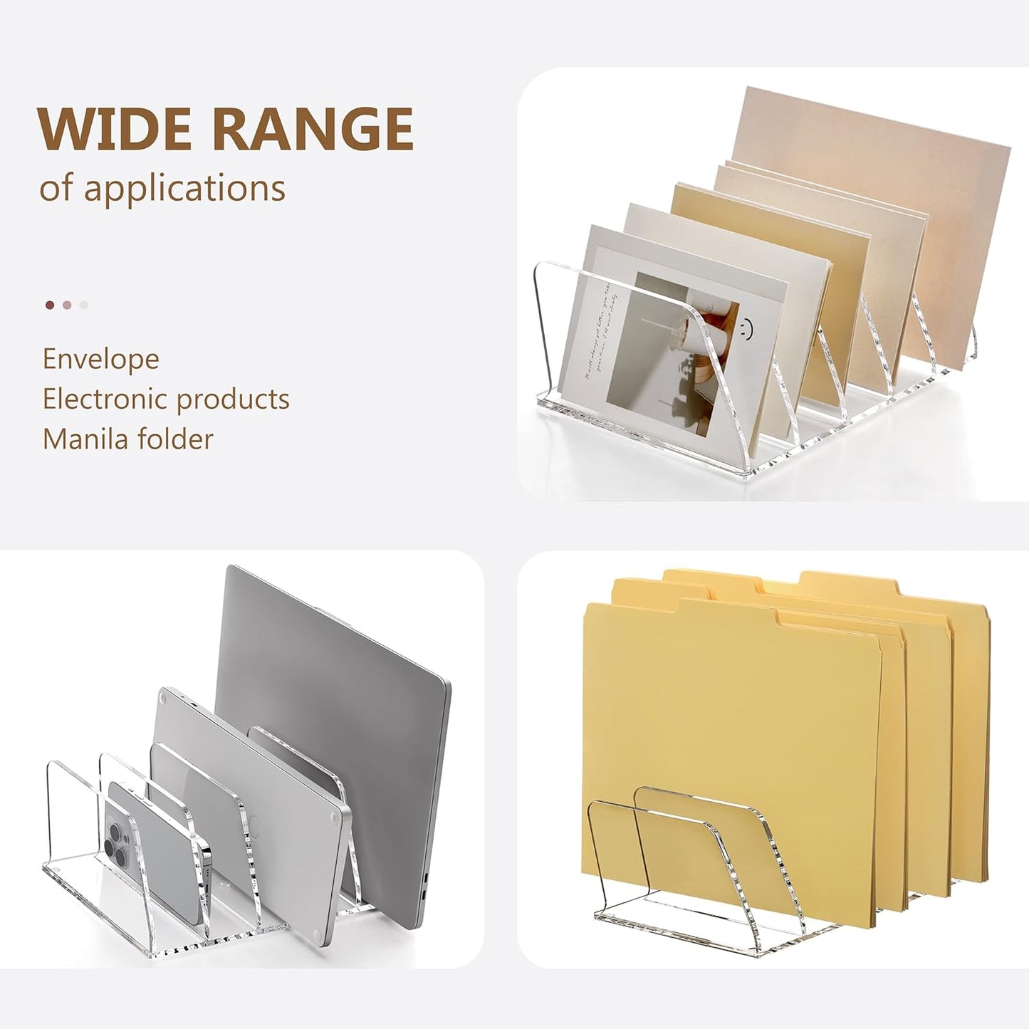 SANRUI Acrylic File Organizer for Desk, Clear 5-Section Vertical File Folder Holder Stand File Sorters, Mail Envelope Document Organization Rack Bookshelf for Office, Home, Classroom