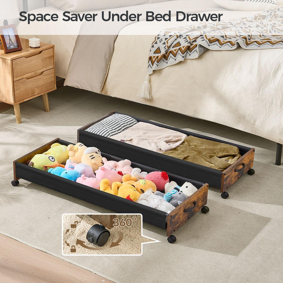 Under Bed Storage with Wheels, XXXL Larger Under Bed Drawers On Wheels, 39.4'' Lengthen Under Bed Shoe Organizer, Storage for Shoes Clothes