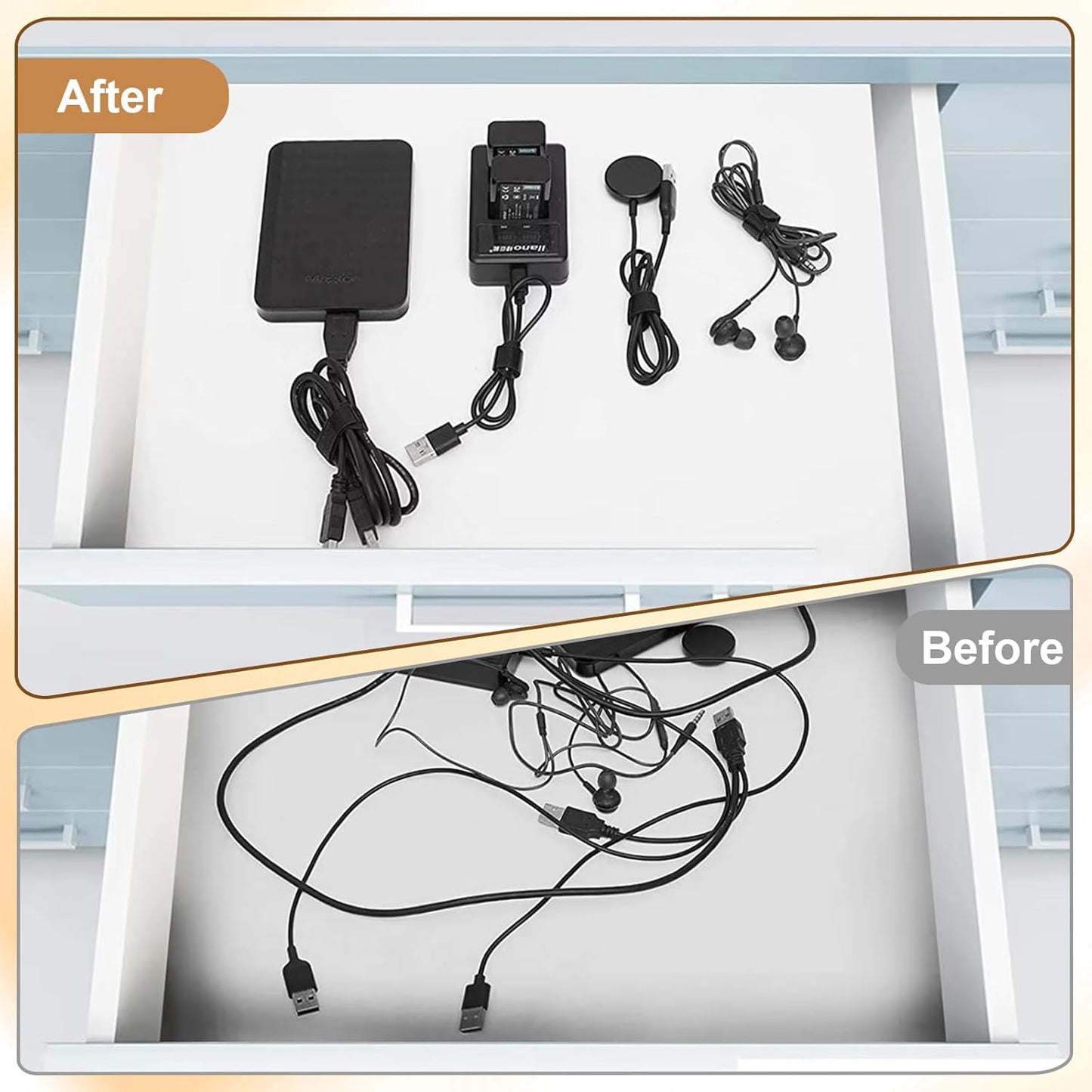 Reusable Cable Ties 6 In 100 Pack Heavy Duty Black Cord Organization Straps Adjustable & Releasable Hook and Loop for Indoor/Outdoor Wire Management