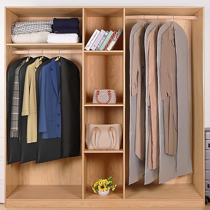 KEEGH 43" Garment Bags for Hanging Clothes, Suit Cover Bags for Men, Suit Bags for Closet Storage or Travel, Suit Protector Bag Clothes Cover for Suits Shirts Coat with Big Clear Window, 6 Pack, Black