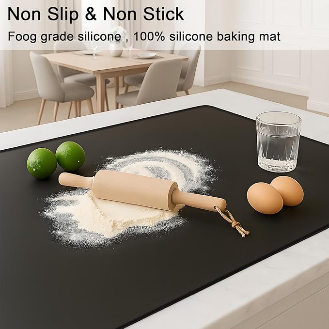 Silicone Mat 35.4"x23.6" Silicone Mats for Kitchen Counter Heat Resistant Mats for Countertop, Countertop Protector Mat, Edge Heightening Nonstick Waterproof Multipurpose Table Mat (Black)