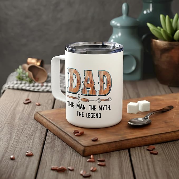 Hyturtle Dad Mug With Lid & Spoon Gifts from Son Daughter, 12oz Insulated Stainless Steel, Funny Christmas Birthday Gifts For Mechanic Dad Father, Unique Gift Ideas For Him Men Coffee Tea Mug Cup