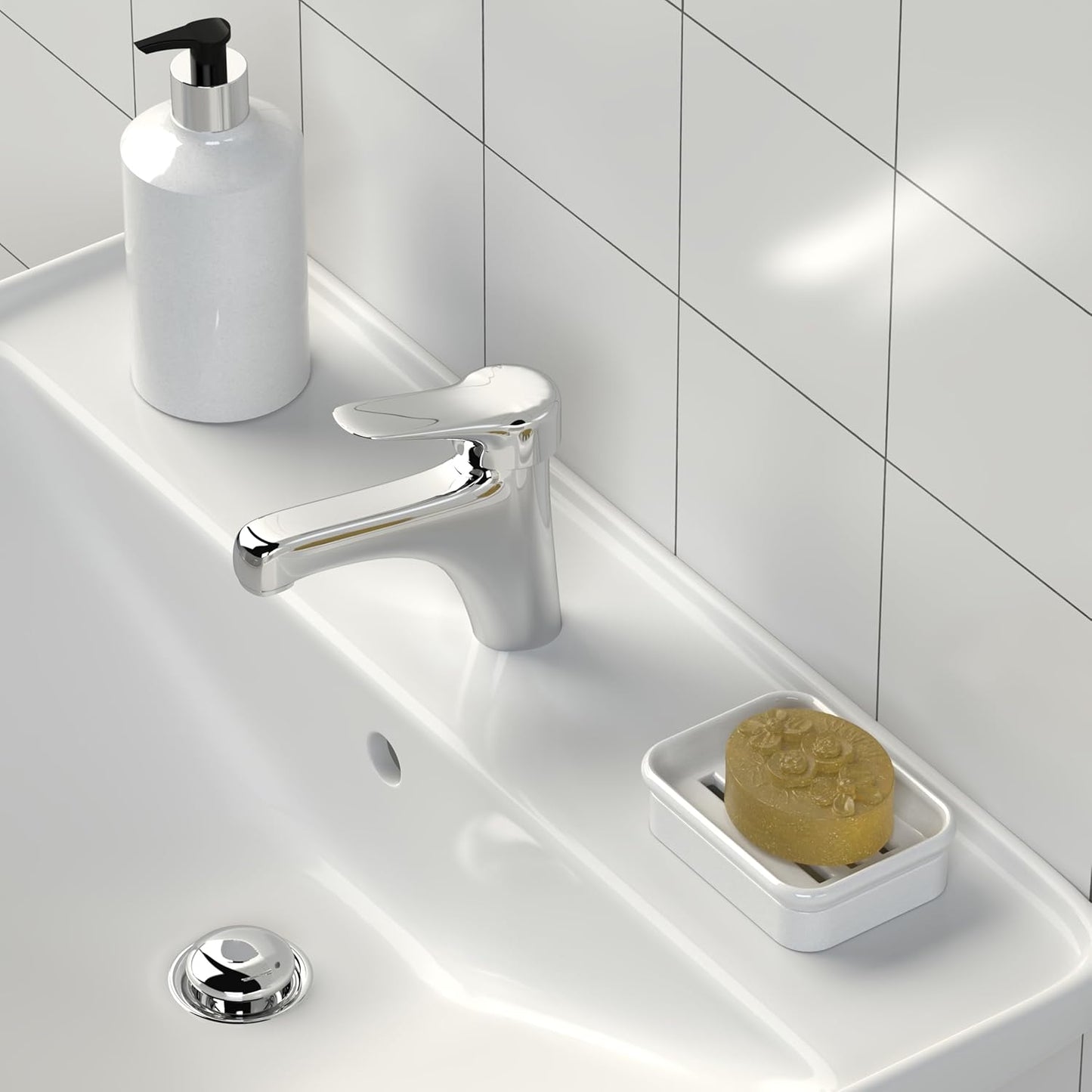 Composite Granite Soap Dish, Double Layer Strainer Soap Holder, Suitable for Kitchens, Bathrooms, and Bar Sinks, Durable Soap Holder for Shower, Best Place for Your Soap Bar (White)