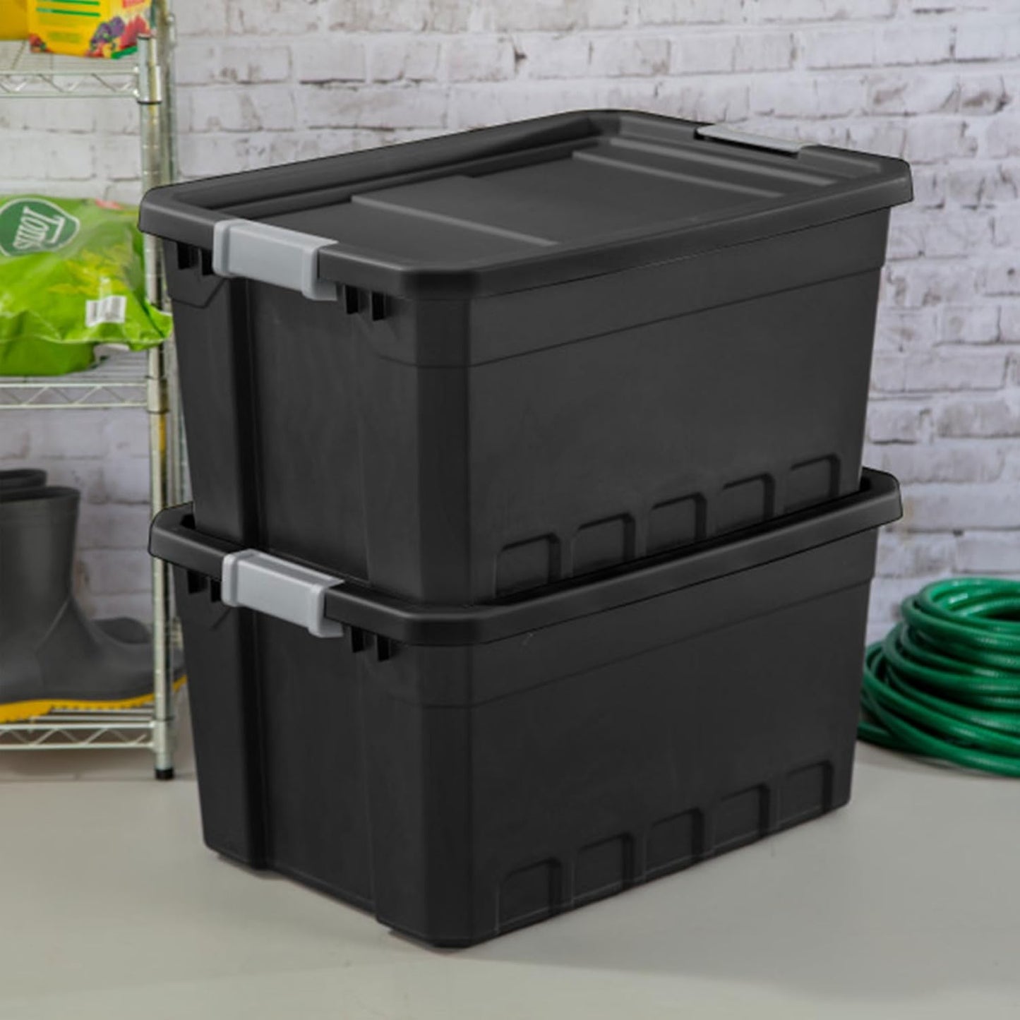 Sterilite 18-Pack Plastic Storage Bins with Lids, Stackable Containers, 19 Gallon, Black