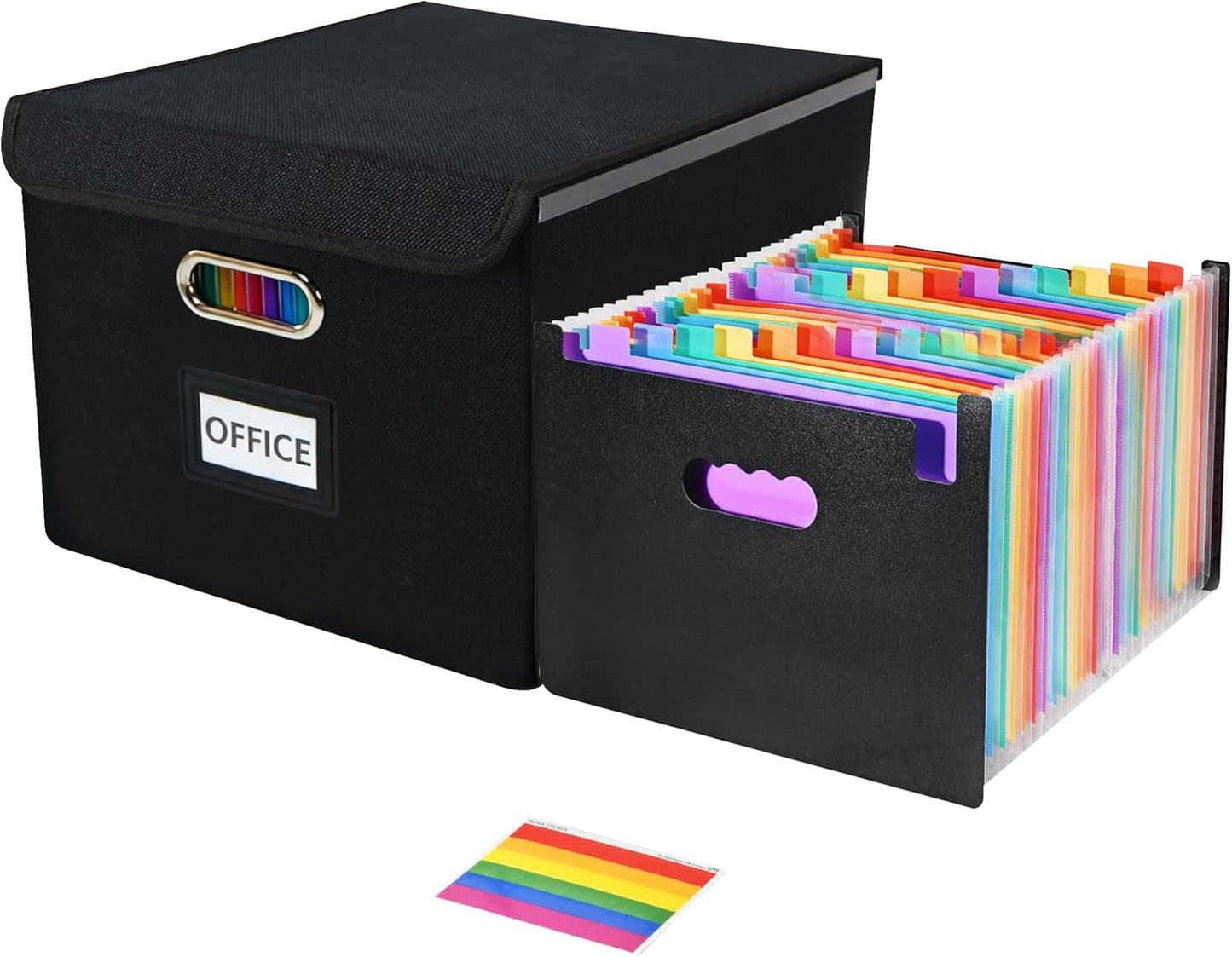 File Organizer Box with Folder, Accordion File Organizer 25 Pockets, File Folder Organizer with Lid for Home, Office, School, Black