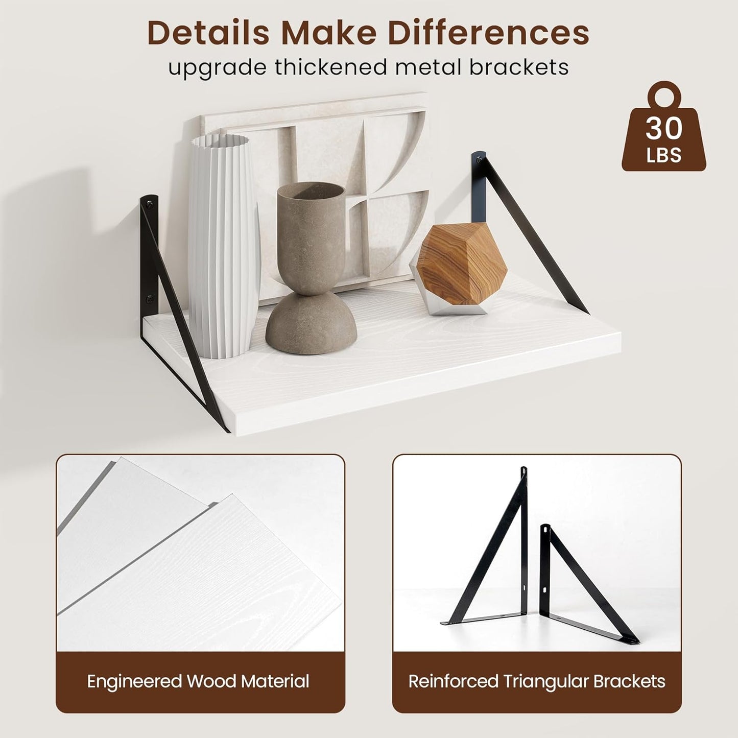 Axeman White Floating Shelves for Wall - 10 Inch Deep Floating Shelves Set of 2-16 Inch Wide x 10 Inch Deep White Wall Shelves for Living Room Bathroom Bedroom