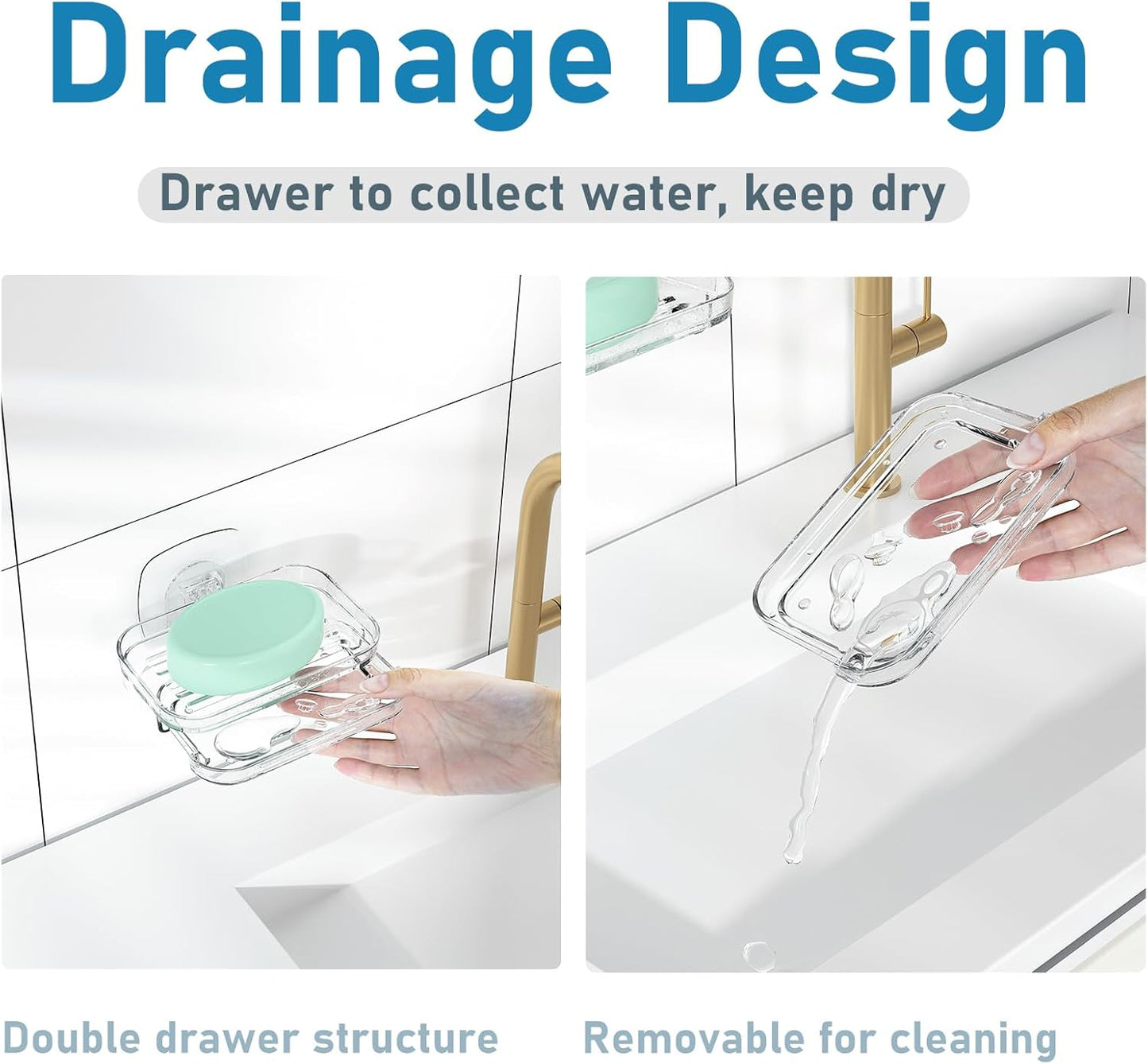 Bar Soap Dish for Shower Clear Acrylic Soap Holder with Self-Draining Design - No Drilling Required Strong Adhesive Mount for RV Bathroom and Kitchen Easy to Clean and Space-Saving (Adhesive)